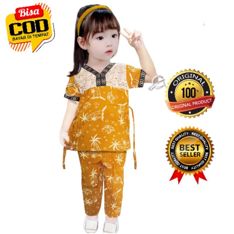 Setelan Celana Piyama Anak 5-6 Tahun Rayon Renda Brokat Motif DK One Set Tali Belakang