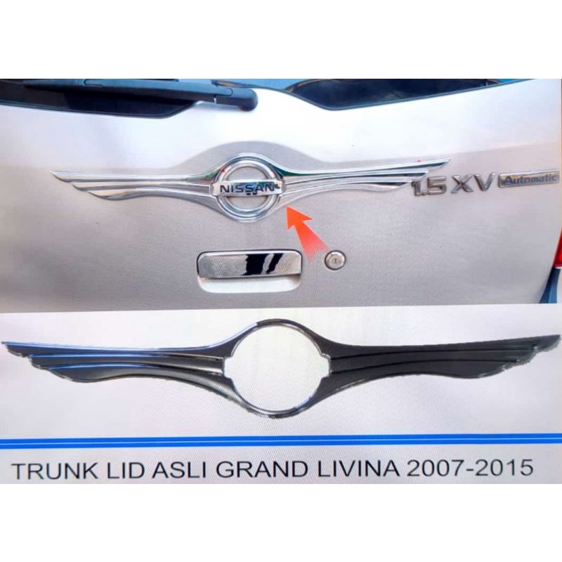 lis trundlite bagasi belakang / ring logo lambang model sayap Nissan grand livina 2007 sd 2017 2008 2009 2010 2011 2012 2013 2014 2015 2016 tempel chrome