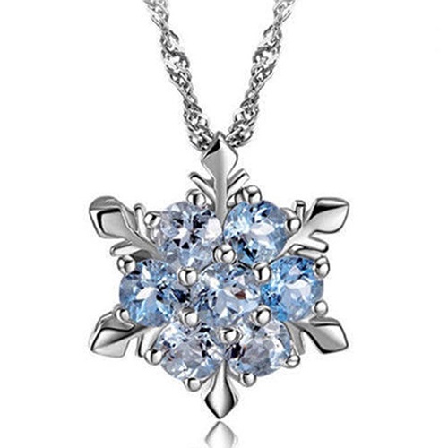 Kalung Rantai Lapis Silver 925 Liontin Snowflake Hias Cubic Zirconia Untuk Wanita