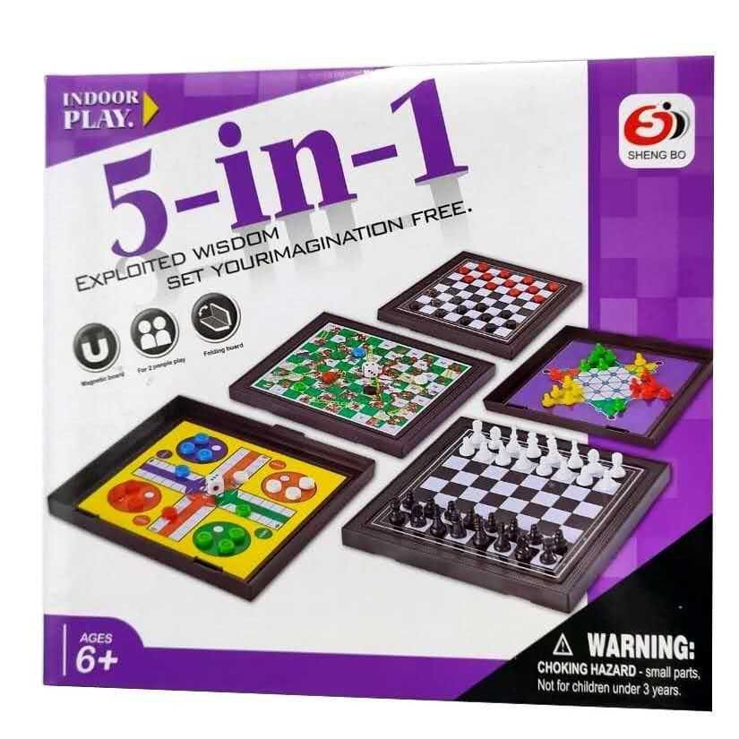 Magnetic Board Game 5 in 1 Catur Ludo Ular Tangga Halma dan Checkers