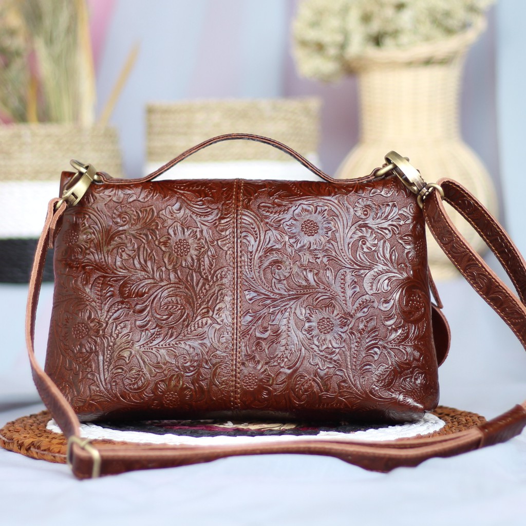 TAS SLEMPANG WANITA KULIT ASLI MOTIF BATIK HAVANA RAISA - FREE GRAVIR NAMA