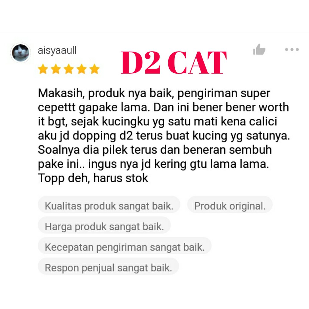 D2 paket vitamin obat virus calici muntah flu dan batuk pilek mencret kucing 30ml