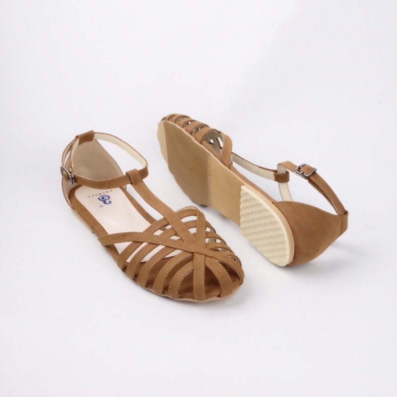 [SIAP KIRIM] BRShoes40 FT Tan Sandal Tali Casual Flat Wanita