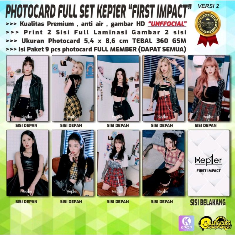 PHOTOCARD SET KPOP PREMIUM KEP1ER // FIRST IMPACT // PRINT 2 SISI FULL LAMINASI