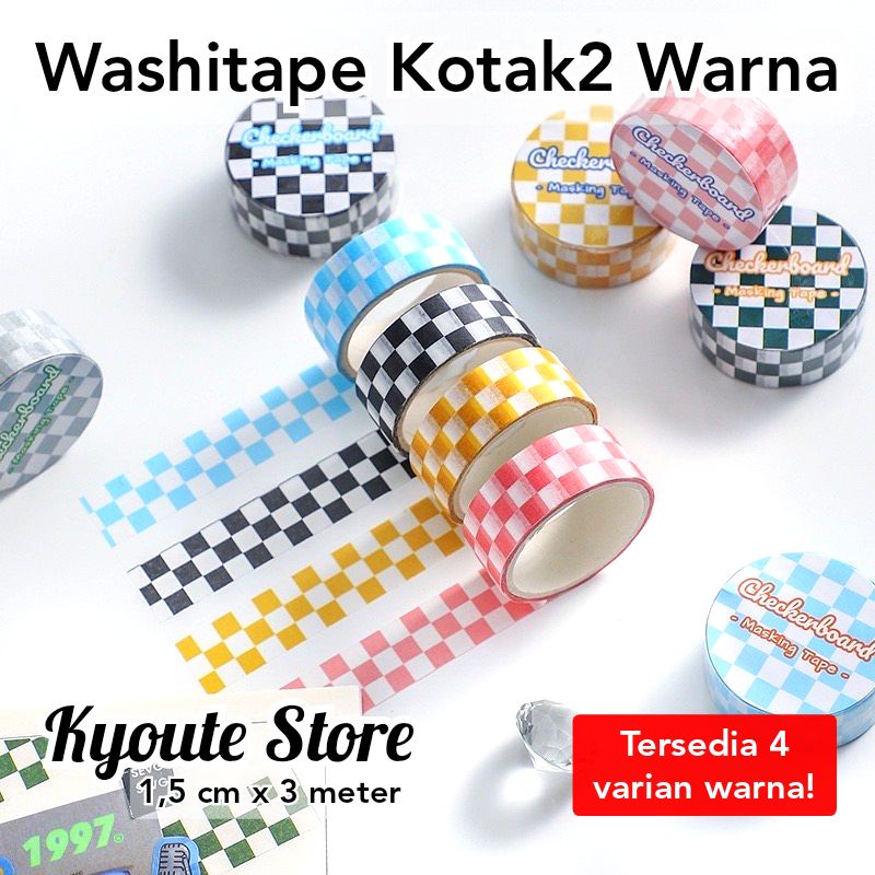 

Washi Tape / Masking Tape Selotip Dekorasi Simple Kotak Gingham Catur Warna Warni Scrapbook Journal DIY Bujo Planner