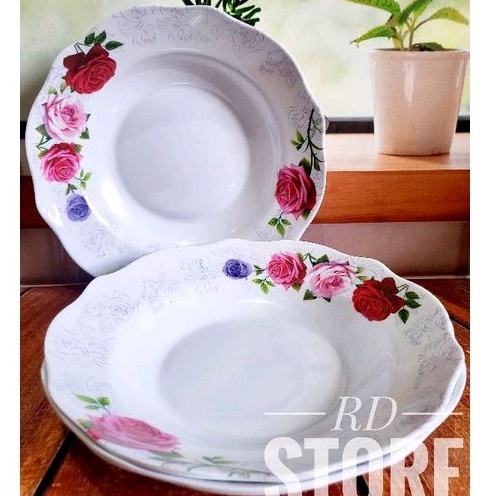 PROMO 3.PCS PIRING MAKAN ULIR MOTIF ROSE MELAMINE