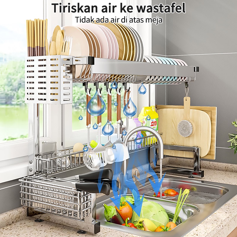 Rak Wastafel Dapur Multi-fungsi Rak Piring Rak Penyimpanan Rak Pembuangan