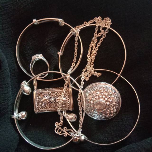 Full Set Perhiasan Bayi Perak Kalung Liontin Bandong Blandong Gelang Cincin Anak Bali