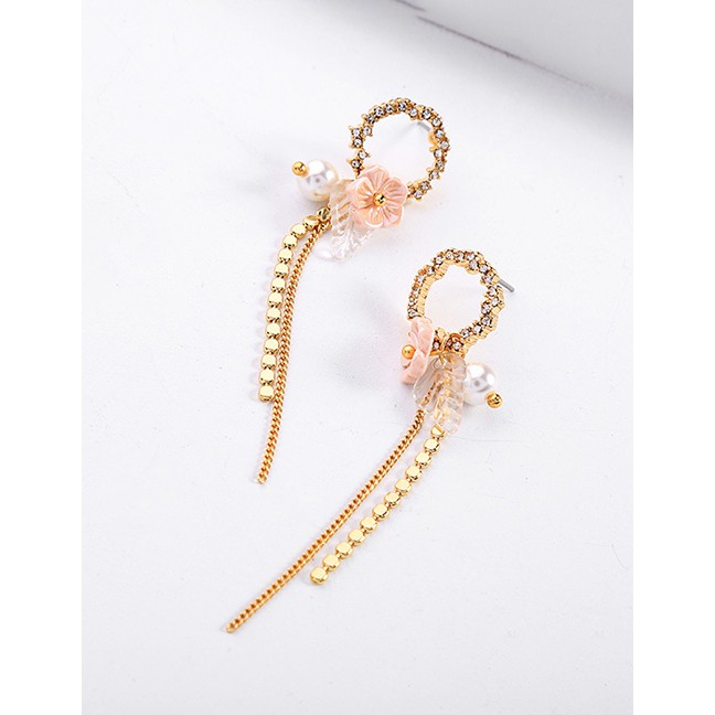 LRC Anting Tusuk Fashion Gold Diamond Resin Flower Tassel Earrings F55556
