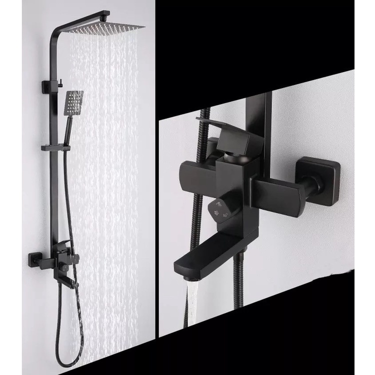 Tiang Shower column stainless 304 Kotak HITAM &amp; Kran mixer bathtub set black matte stenlis minimalis segi empat