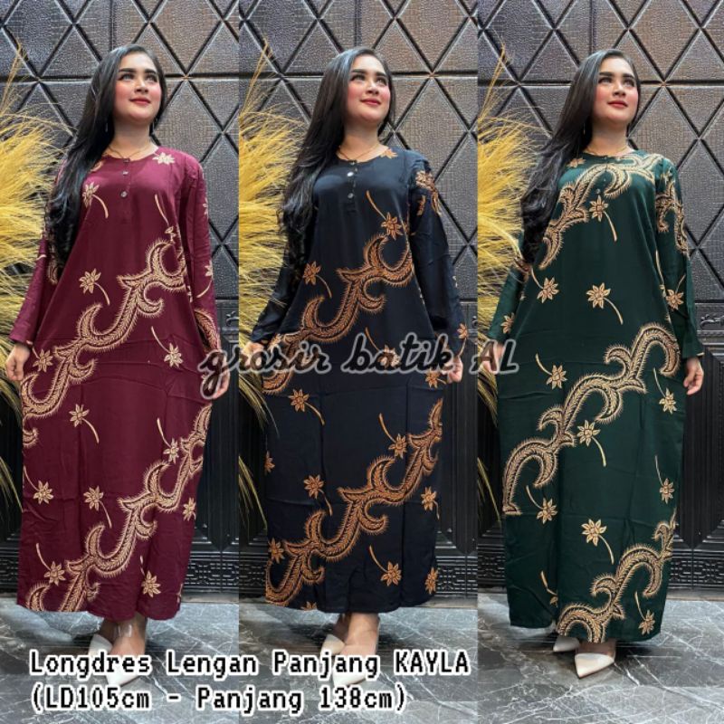 Batik AL - Longdress Sonaya - Daster Lengan Panjang - Kancing Depan - Bumil - Busui - Murah