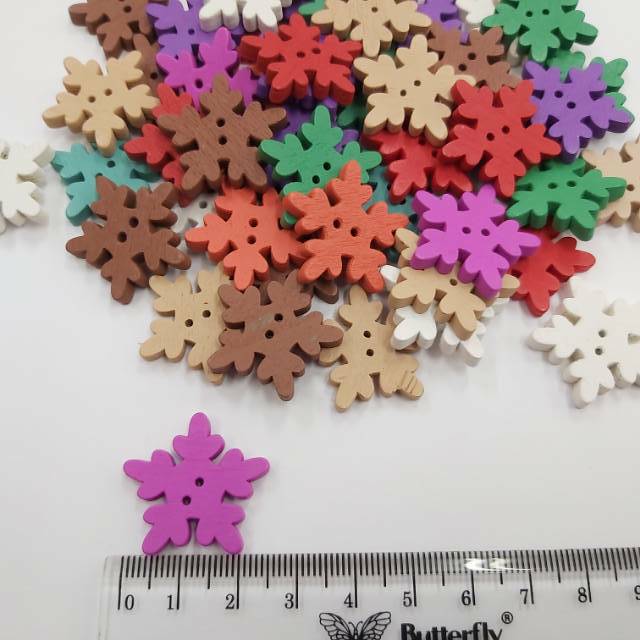 1 LUSIN - Kancing Kayu Snowflake Besar/ Kancing Hias