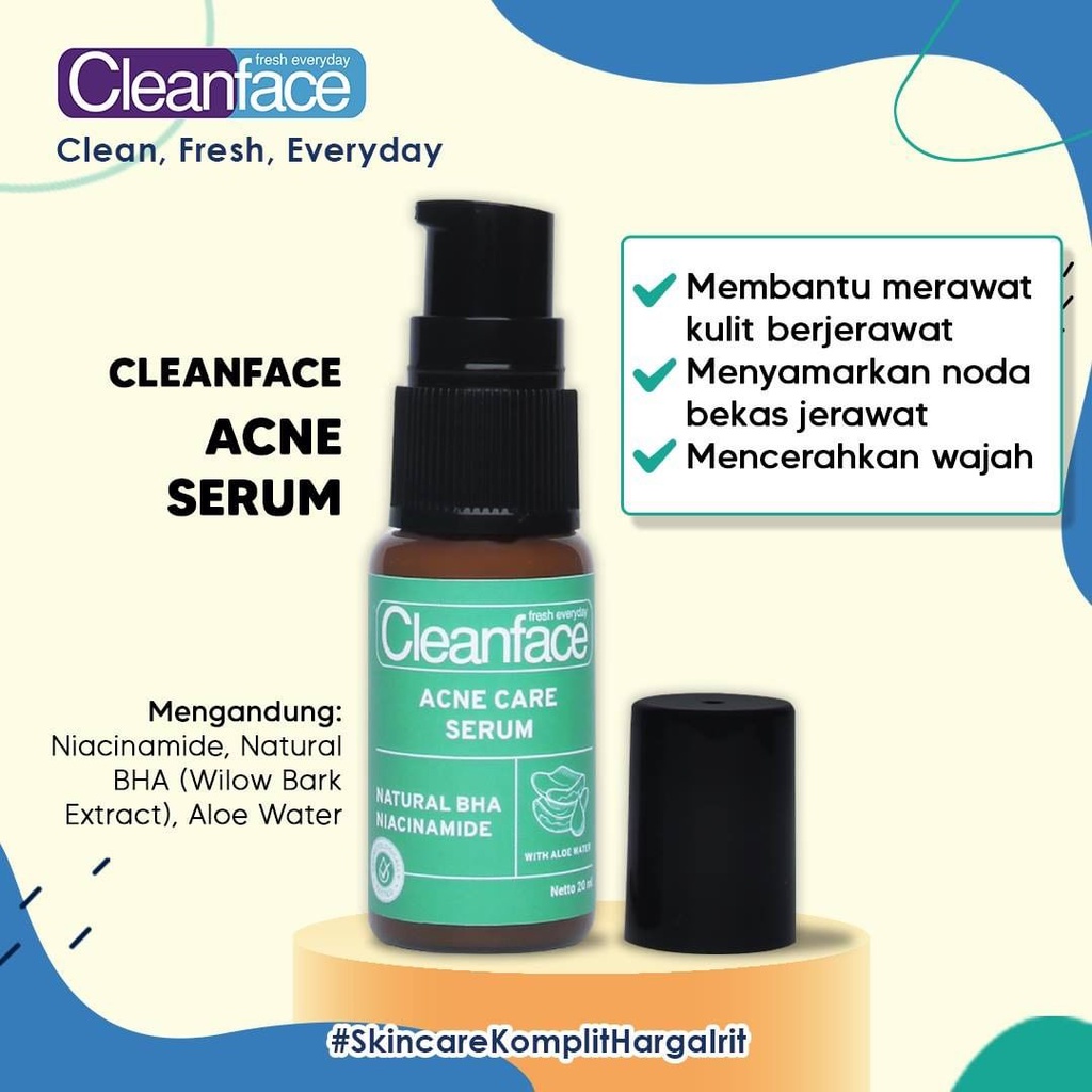 ❤ BELIA ❤ CLEANFACE Face Serum 20ml | Whitening Serum | Acne Care Serum | Intense Hydrating Serum | Serum Wajah | Serum Jerawat | Purbasari BPOM