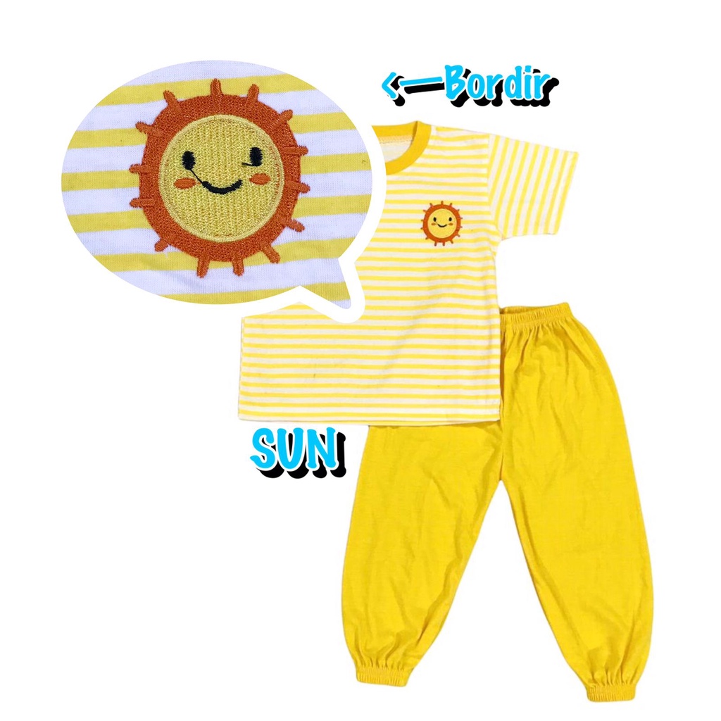 (1 KG MUAT 7 STEL) BAJU SETELAN CP JOGER FASHION OBLONG ANAK LAKI-LAKI/COWOK BAHAN KAOS KATUN BORDIR SALUR SUN/MATAHARI