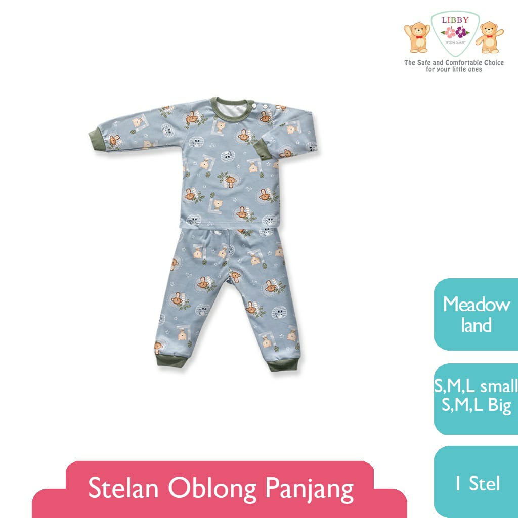 Libby Stelan Oblong Baju Panjang &amp; Celana Panjang Meadow Land Series (Satu Set Isi 3Pcs)