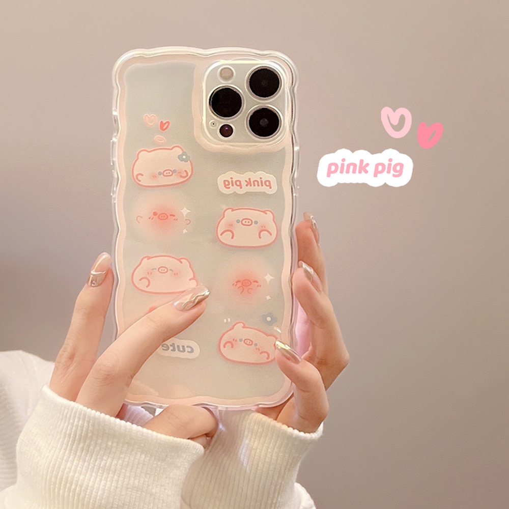 IPHONE Wanita Pink Babi Berbentuk Gelombang Transparan Phone Cover Untuk Iphone7 8 PLUS X XR XS 11 12 13 14 MINI PRO MAX SE 2020 Soft Case