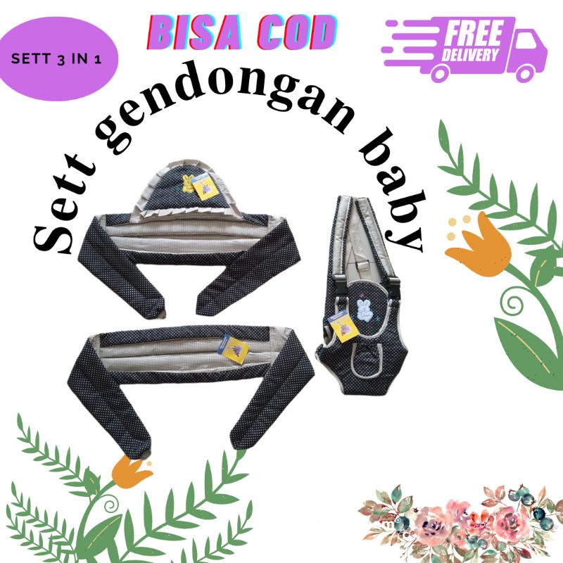 gendongan bayi / sett 3 in 1 gendongan baby termurah/ gendingan samping topi+ samping polos / ransel bordir