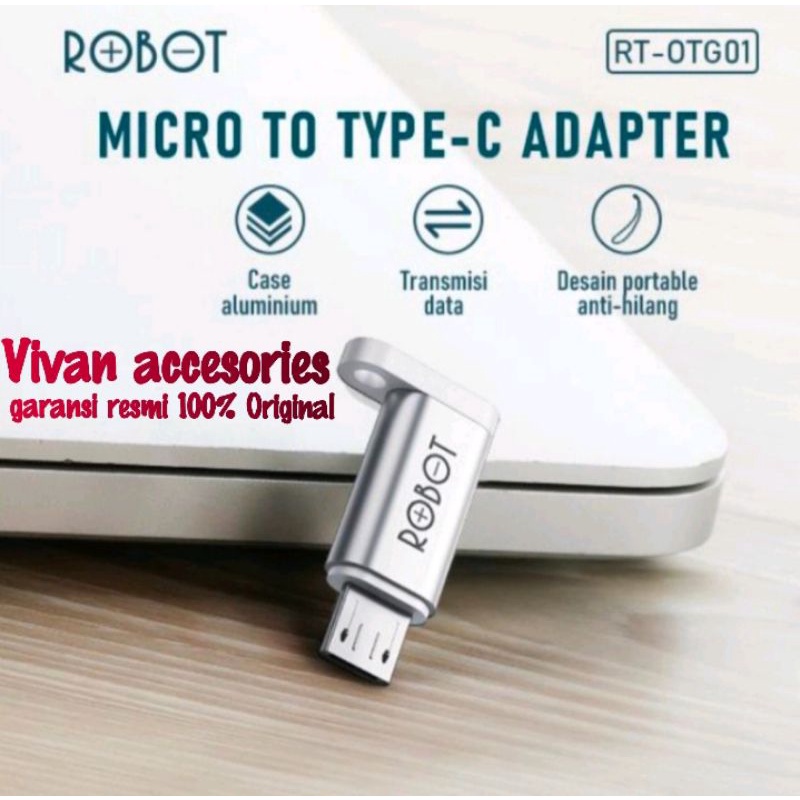 Robot RT-OTG01 Adapter Otg Micro To Type-C USB-C Small &amp; Portable Aluminium Garansi Original Resmi