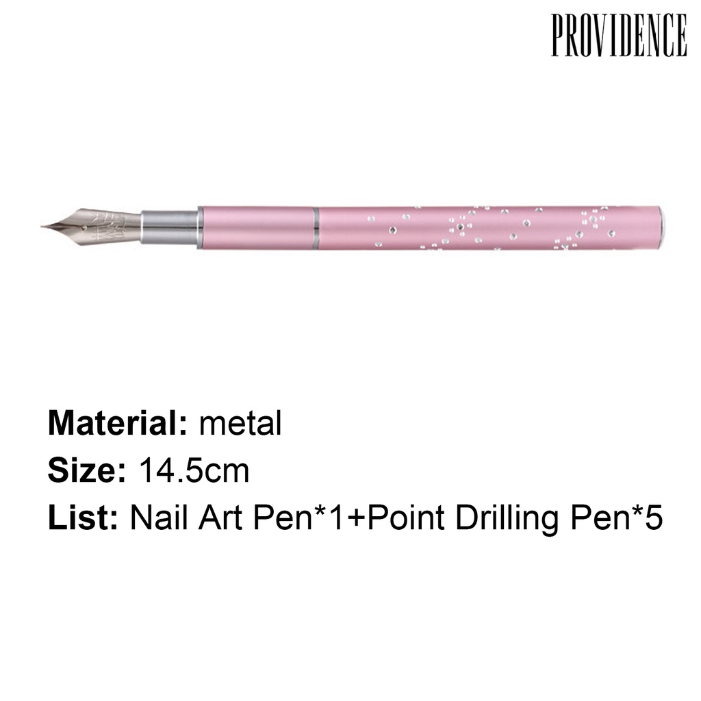 Providence 6Pcs/Set Nail Pen Pink Color Nail Design Metal Diamond Crystal Dotting Pen for Professional