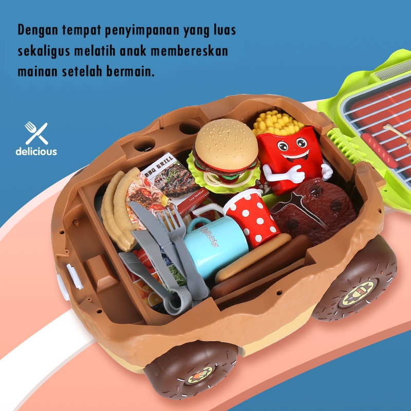 Hamburger Grill Truck Mainan Anak Peran Kitchen Set Koper Impor