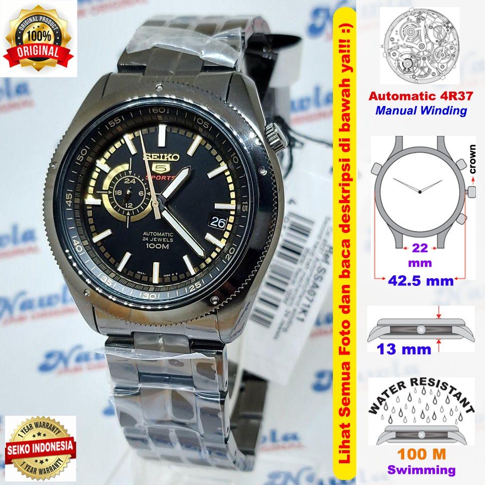 Seiko 5 Sports SSA071K1 Automatic Full Black - Jam Tangan Pria SSA071