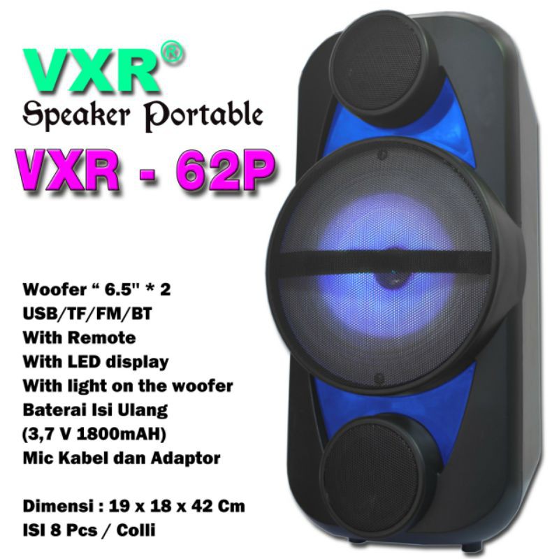 Speaker Portable 6,5 inch Bluetooth + Bonus Mic VXR62P