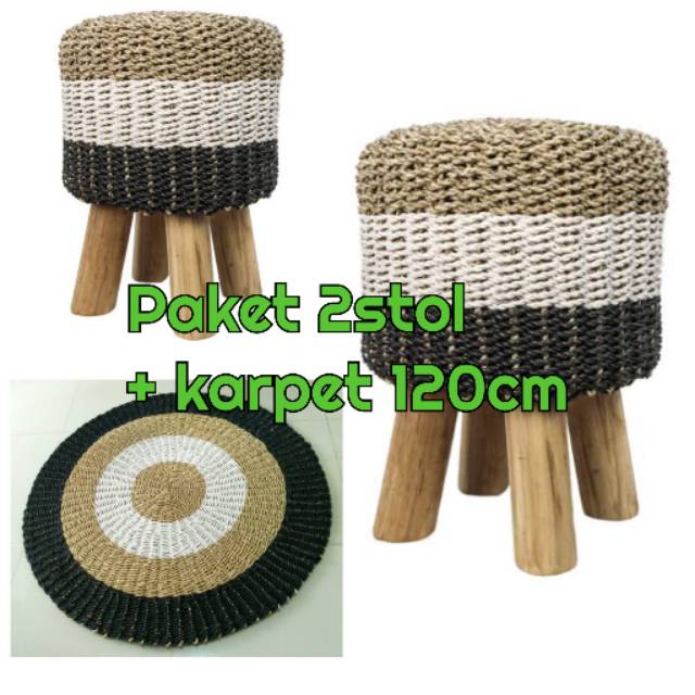 kursi aesthetic stool poufe karpet seagrass karpet dekorasi