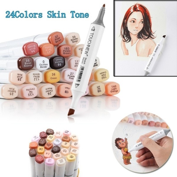 

24 Colors Artist Marker Pens Blendable Alcohol Markers Skin Tone for Portrait Illustration Drawing