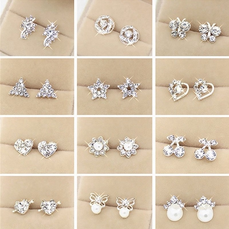 Anting Giwang Model Kartun Hati/Bintang Dengan Mutiara+Berlian Imitasi Untuk Wanita