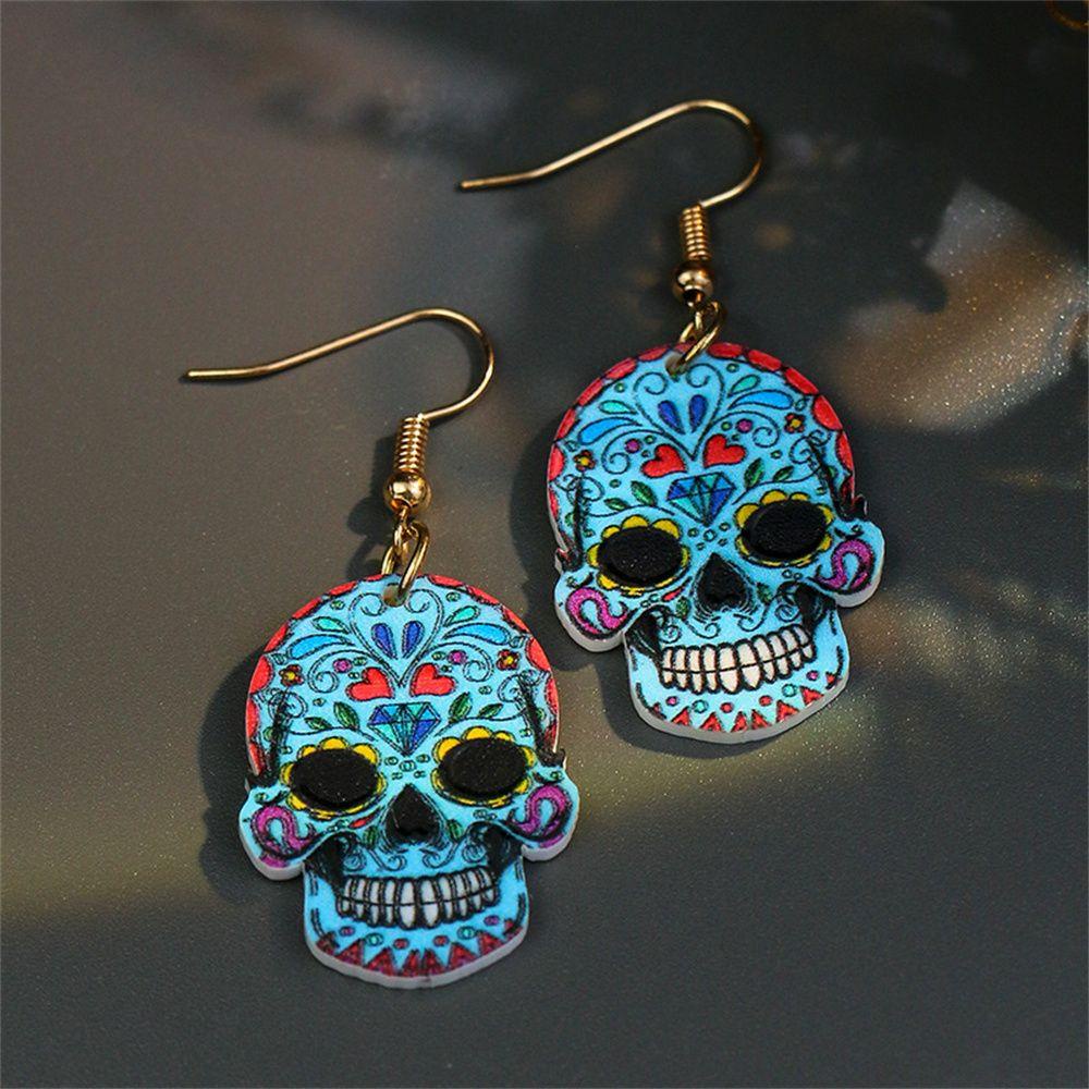 R-bunga Halloween Anting Hip Hop Perhiasan Pasangan Ear Stud Femme Hantu Kepala