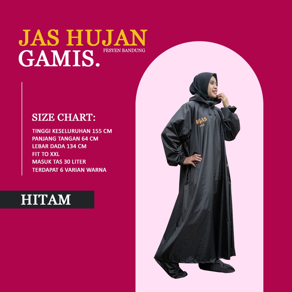 [Zipper] Jas Hujan Gamis / Jas Hujan Hijab / Jas Hujan Dewasa Wanita Muslimah / Jas Hujan Rok - Hijas