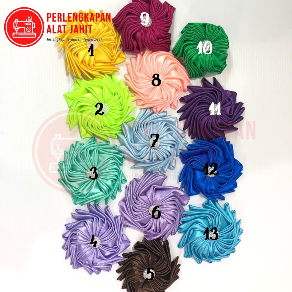 Bunga Satin Spiral, Aplikasi bunga, Aplikasi Baju, Aplikasi DIY, Aplikasi tempel, Bunga tempel