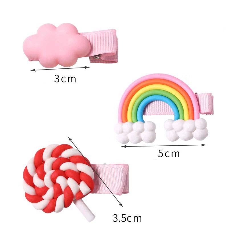 BS394 Jepitan Rambut 1 Set Isi 3pcs Hair Clip Rainbow Lollipop / Aksesoris Rambut Pelangi Anak