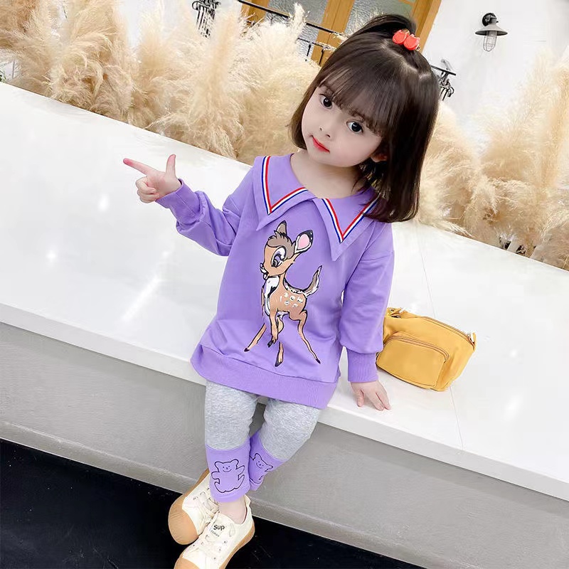 KF CAT  Setelan Anak Perempuan Motif Hewan Lengan Panjang Fashion Lucu Style Ala Korea Bahan Cotton Import Untuk Umur 2-6 Thn