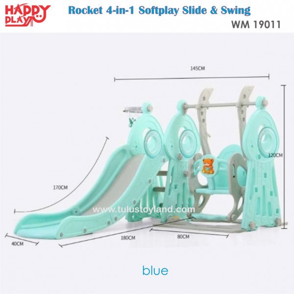 Happy Play Rocket 4 in 1 Softplay Slide Swing Basket Musik wm 19011 4in1 Perosotan Ayunan Anak Murah