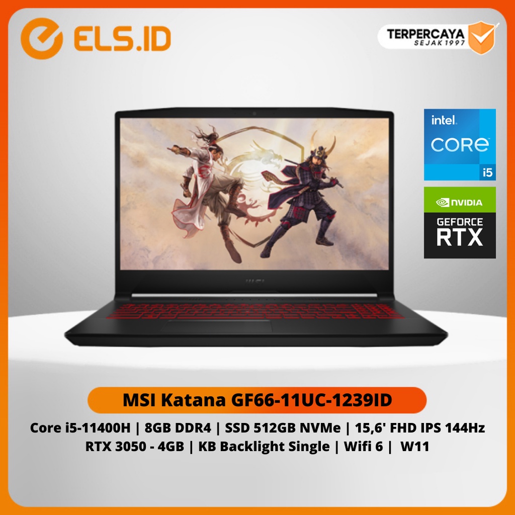 Laptop MSI Katana GF66-11UC-1239ID Intel Core i5-11400H 8GB 512GB RTX3050  4GB W11