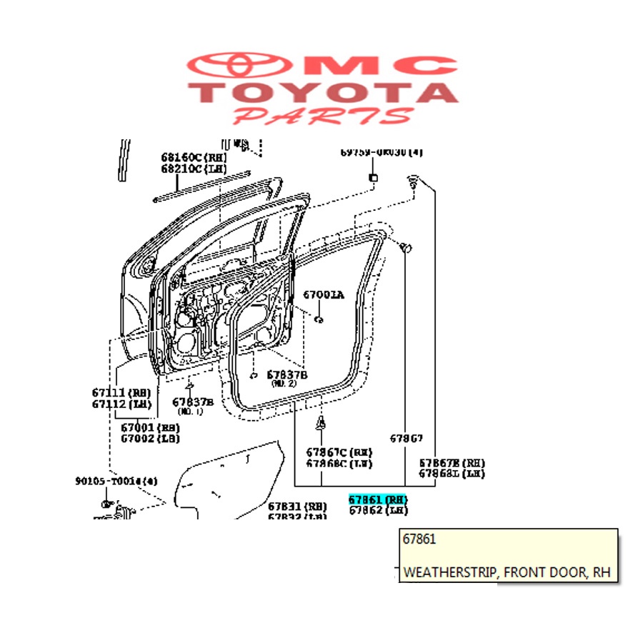 Karet Pintu Depan Kanan Hilux Single Cabin 67861-0K023