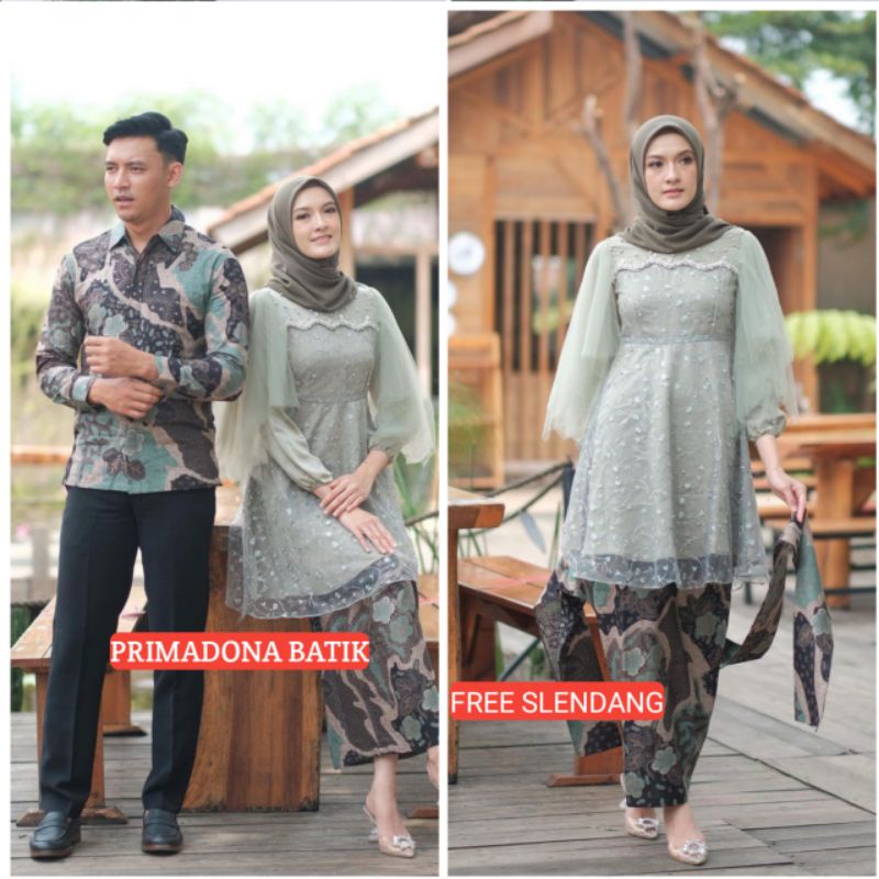 KEBAYA MODERN TUNANGAN KEBAYA COUPLE LUNA TUNIK KEBAYA BATIK SAGE GREEN AKITA