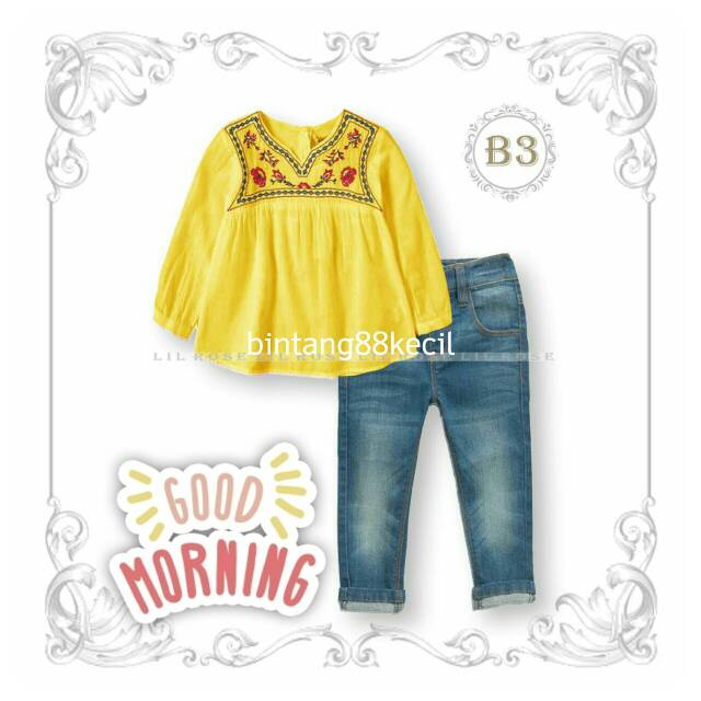 Setelan tunik kuning bordir import