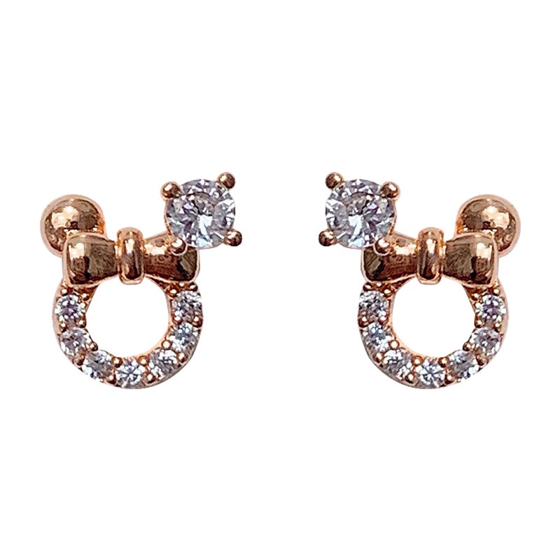 925 jarum perak Korea Dongdaemun cute mini tikus kecil stud anting-anting berlian imitasi Mickey ant