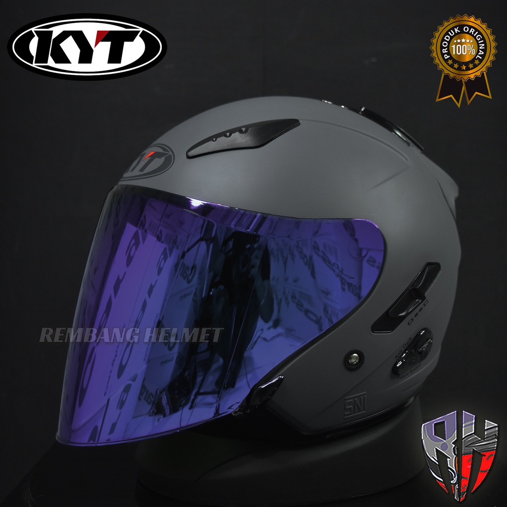 HELM KYT GALAXY FLAT R SOLID GORILLA MATT GREY /PAKET GANTENG-IRIDIUM BLUE
