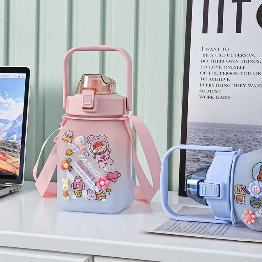 HARGA PROMO!! Botol Air Minum Motivasi Kotak 1,4 Liter Gradasi Viral Rainbow Cantik