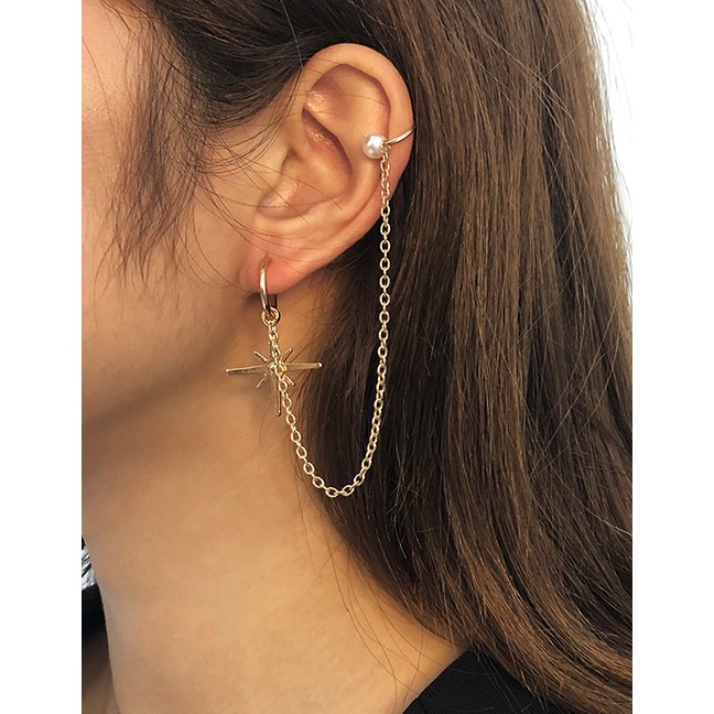 LRC Anting Tusuk &amp; Jepit Fashion Gold Color Alloy Pearl Chain P85722