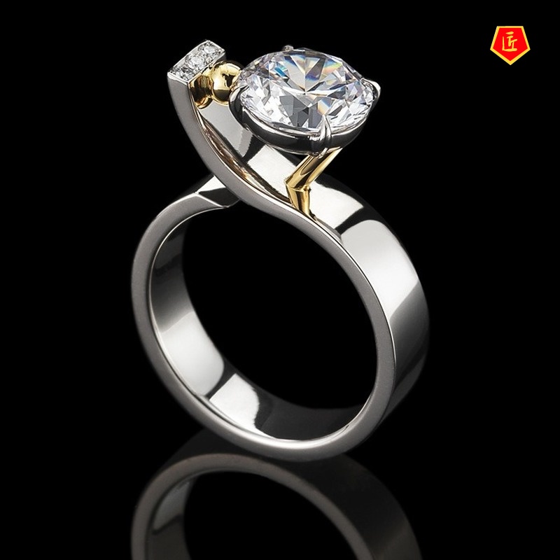 [Ready Stock]18K Gold Color Separation Diamond Ring Elegant Special-Interest Design