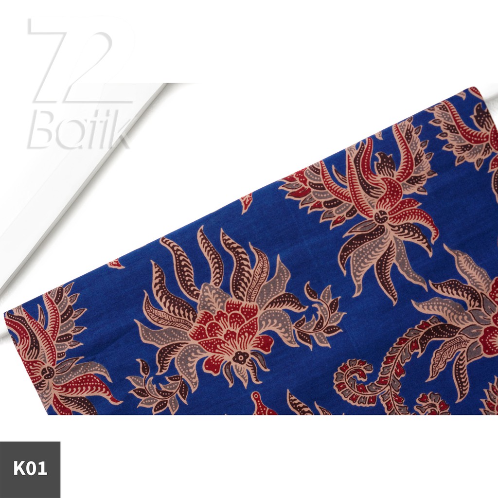 KAIN BATIK PREMIUM Bahan Katun Motif Kembang Puspo Warna Biru Merah Hitam 728421 Cap 72 Jarik Jarit Samping Kebat Panjang Batik Katun Modern Premium Bahan Seragam Batik Pernikahan Kantor Keluarga Murah Kamen Jadi Batik Bali Lembaran