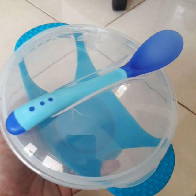 Set Mangkuk Makanan Dengan Sendok Sensor Temperatur Untuk Latihan Makan