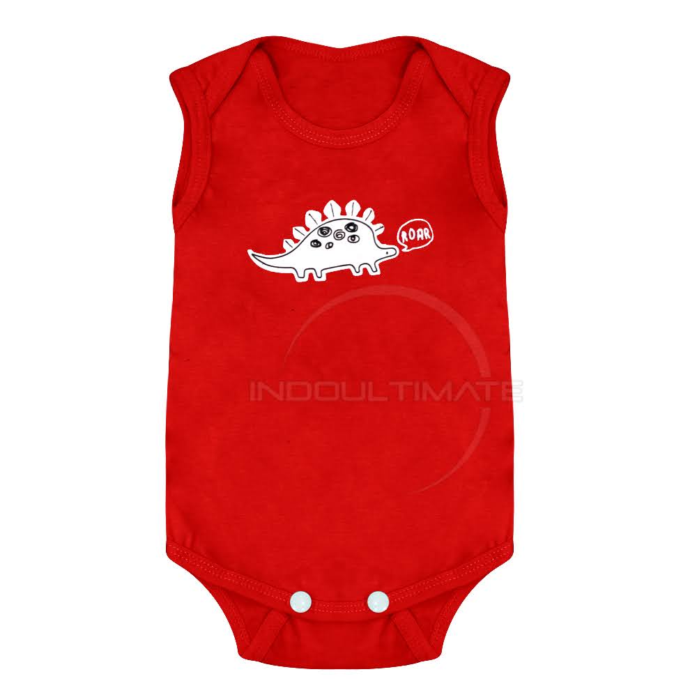 1 Pcs Jumpsuit Anak Bayi Balita/Baju Bayi/Bodysuit/Jumper Bayi Lengan Kutung Baby Leon-Red Dino