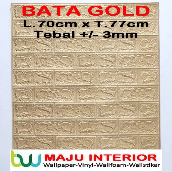 Wallpaper 3D Bata 70x77 cm Walpaper Dinding 3D Brick Foam Motif Anak Doraemon Hello Kitty Stiker-Bata Gold 3mm