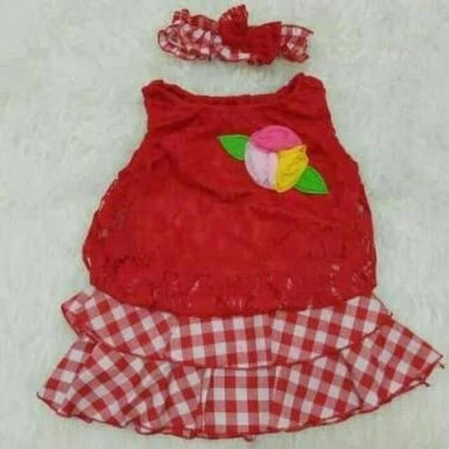 Baju Anak Bayi Perempuan Dress Bayi Brokat Set Bandana Headband