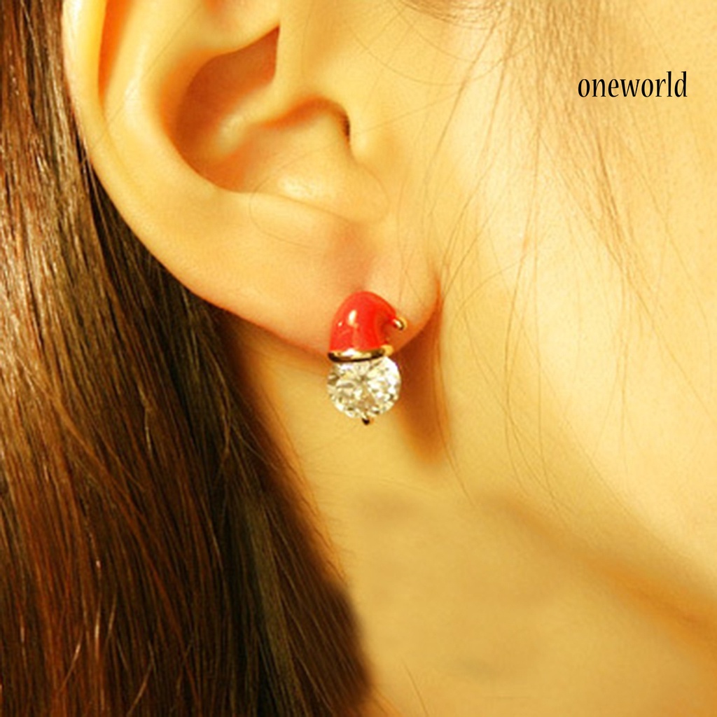 OW@ Earrings Christmas Hat Design Exquisite Alloy Rhinestones Inlaid Ear Studs for Women